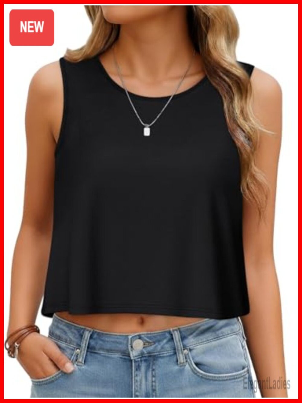 CHICGAL Women's Sleeveless Crop Top Loose Fit Round Neck Casual Tank